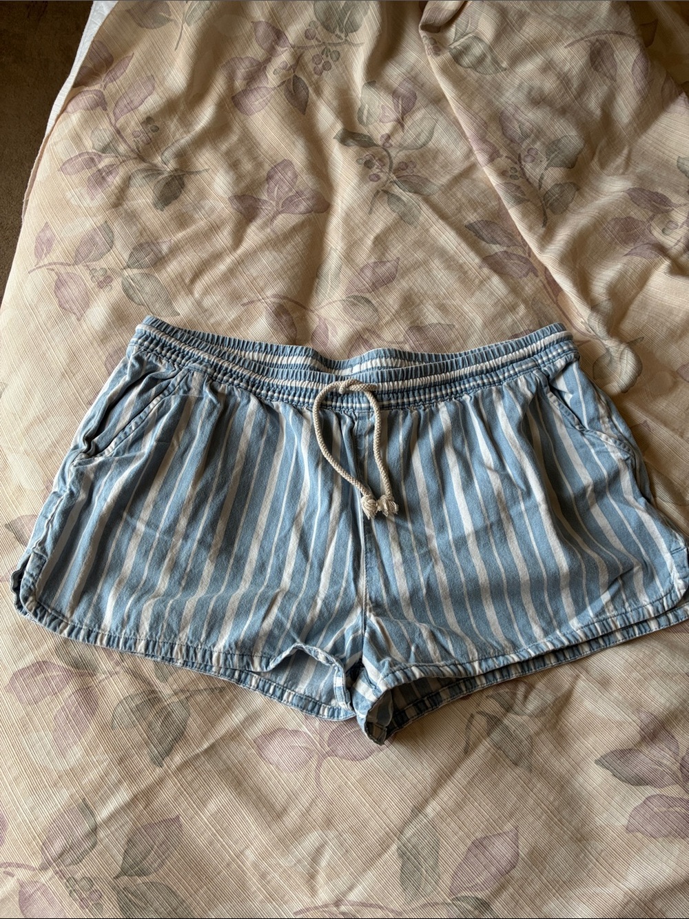 aerie Blue and White Striped Drawstring Athletic Shorts, cotton size xl
